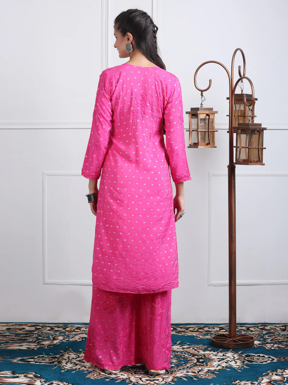 Chanderi Sild Handwork Chikankari Kurta & Plazzo Set