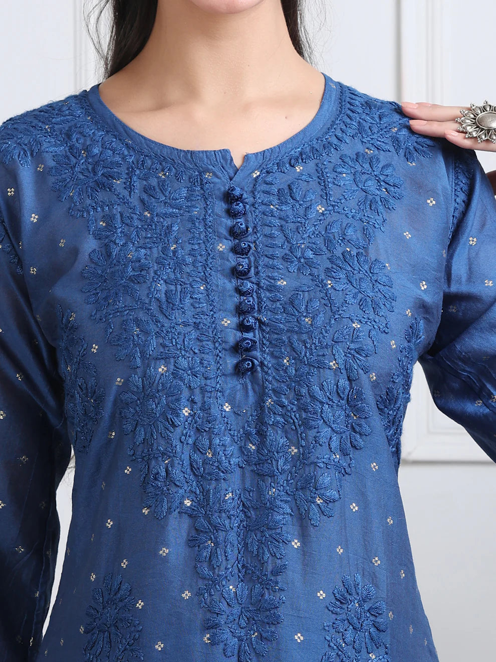 Chanderi Sild Handwork Chikankari Kurta & Plazzo Set