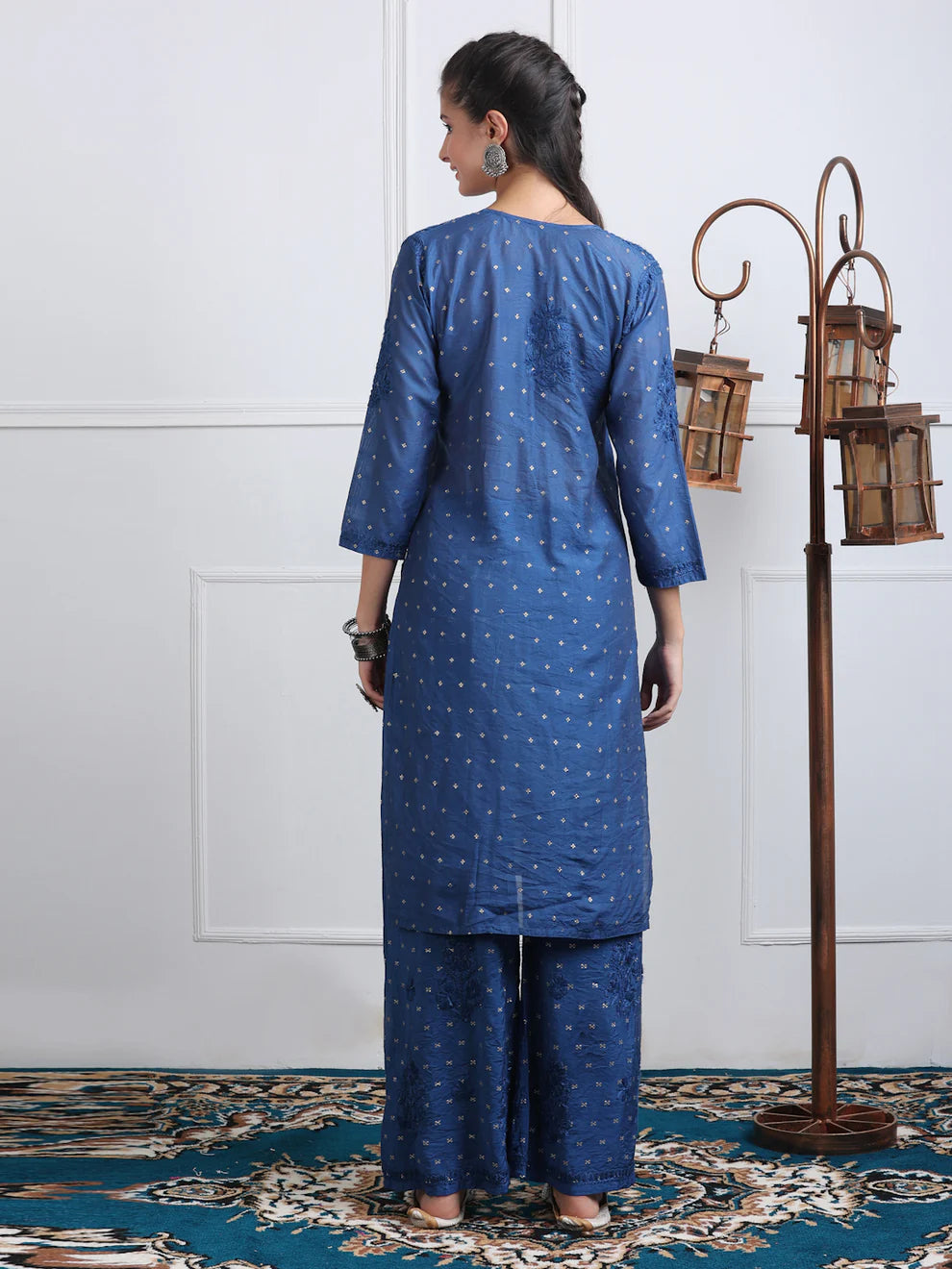 Chanderi Sild Handwork Chikankari Kurta & Plazzo Set