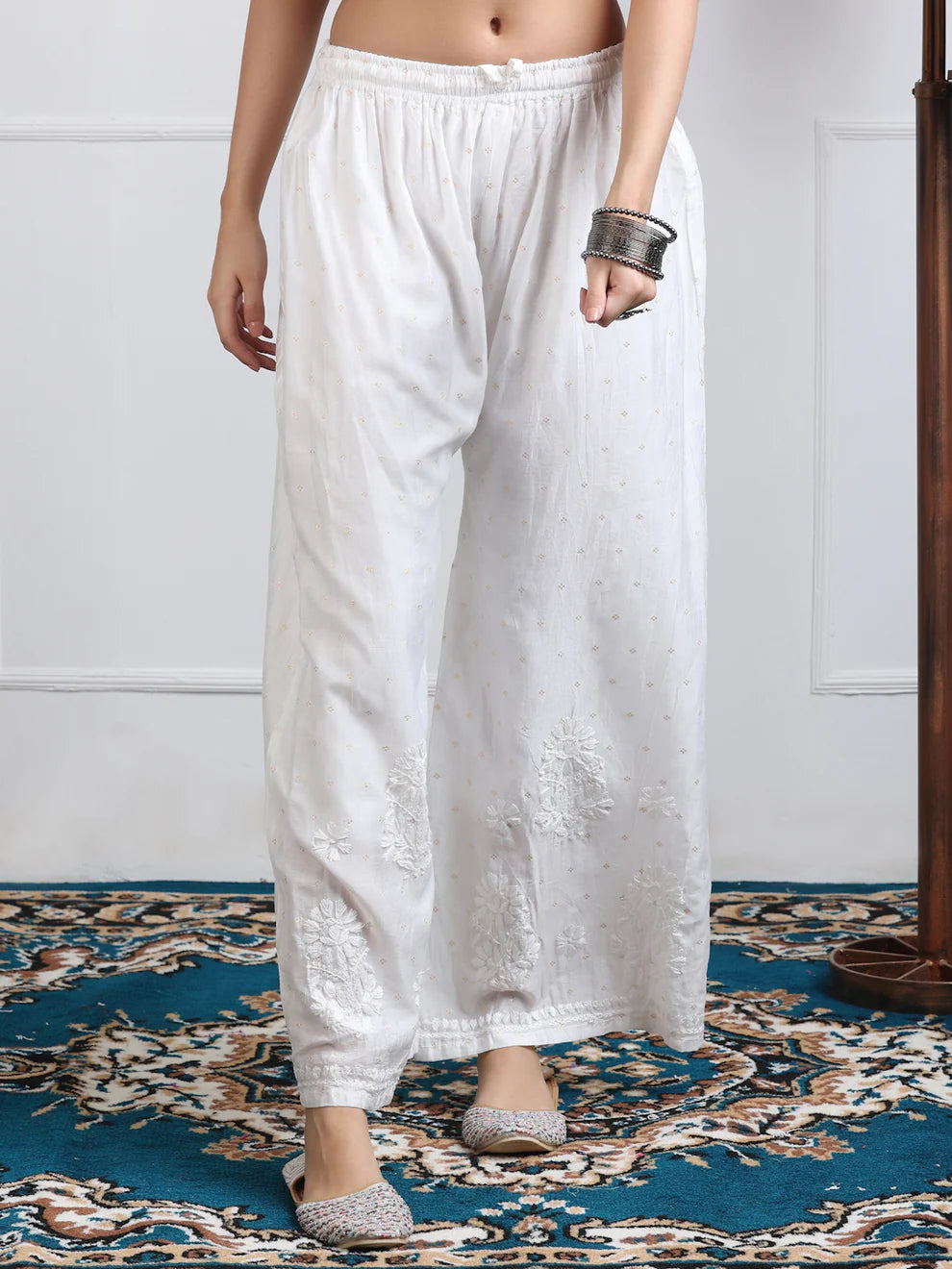 Chanderi Sild Handwork Chikankari Kurta & Plazzo Set