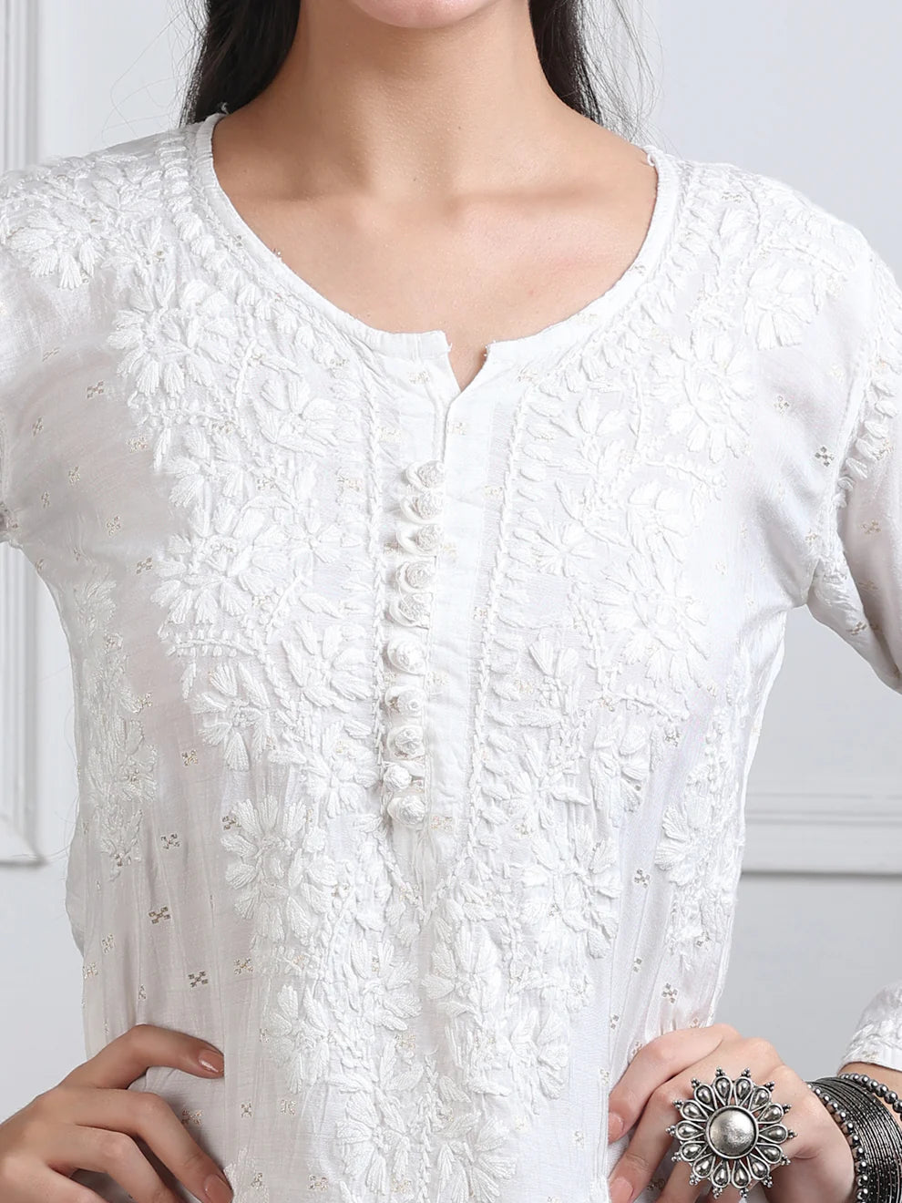 Chanderi Sild Handwork Chikankari Kurta & Plazzo Set