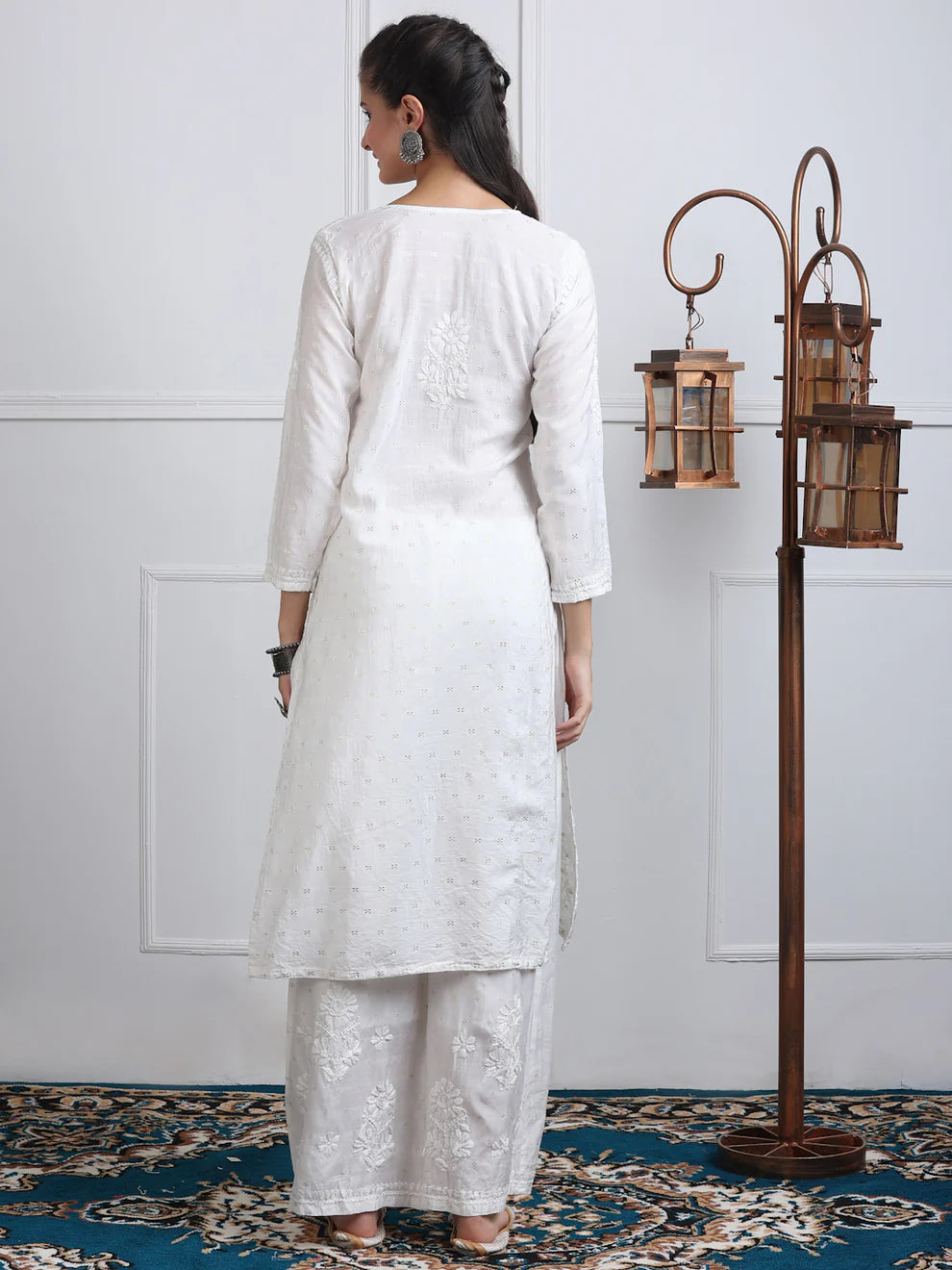 Chanderi Sild Handwork Chikankari Kurta & Plazzo Set