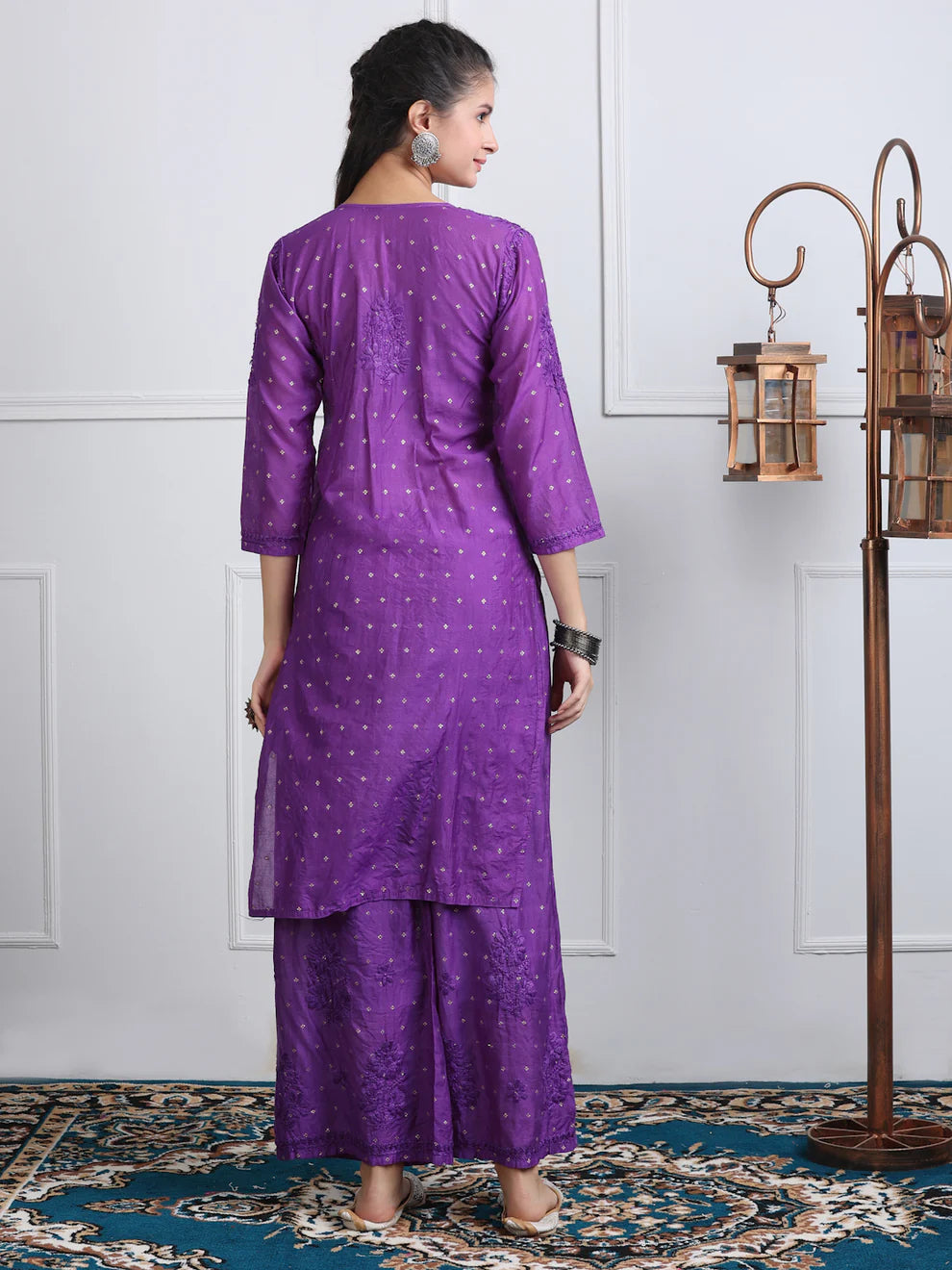 Chanderi Sild Handwork Chikankari Kurta & Plazzo Set