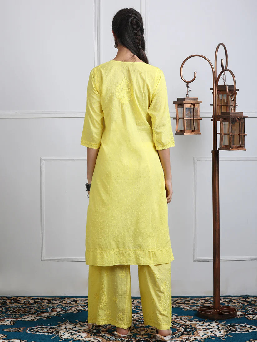 Dobby Cotton 3 piece Set Kurti, Dupatta & Plazzo