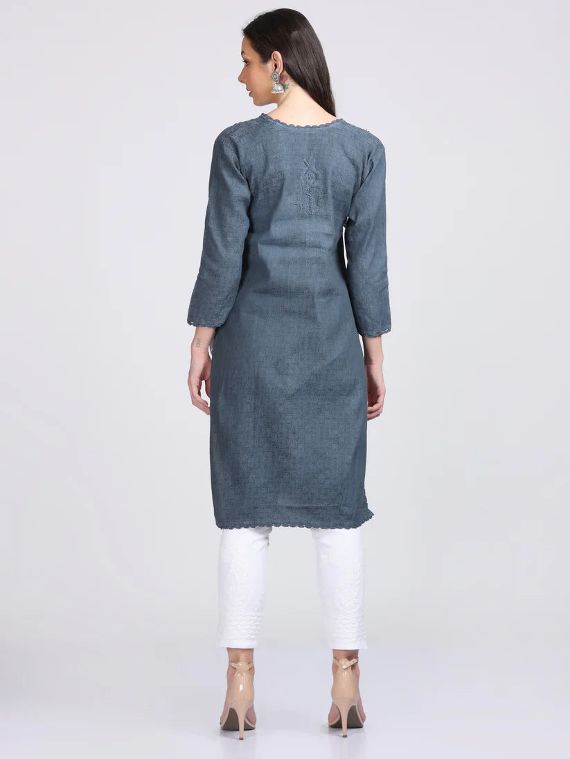 Chikankari Cotton Kurti with Crochet & Laced work - Store Chikankari