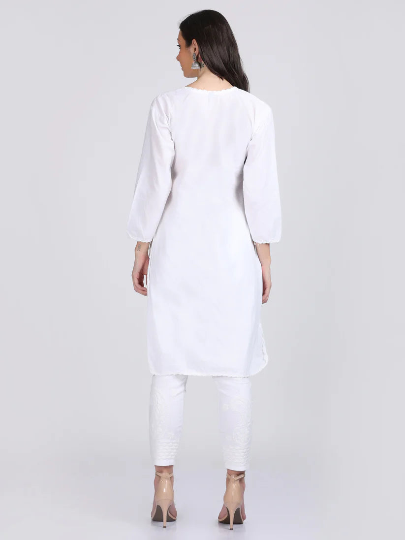 Chikankari Cotton Kurti with Crochet & Laced work - Store Chikankari