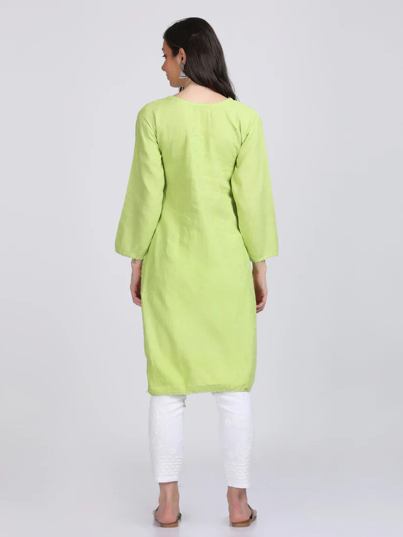 Chikankari Cotton Kurti with Crochet & Laced work - Store Chikankari