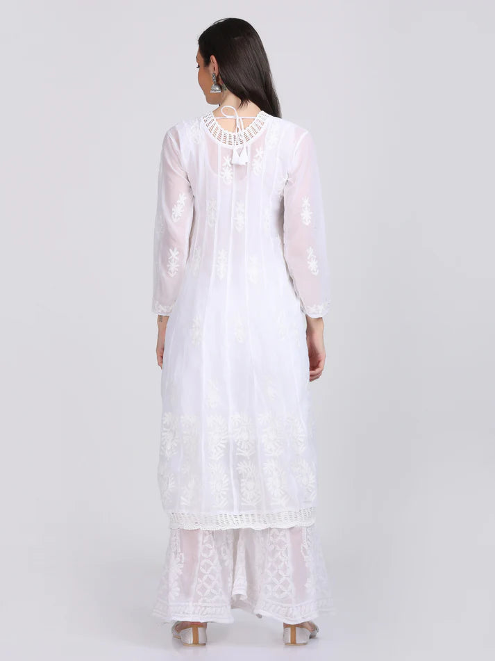 Chikankari crochet work anarkali with inner - Store Chikankari