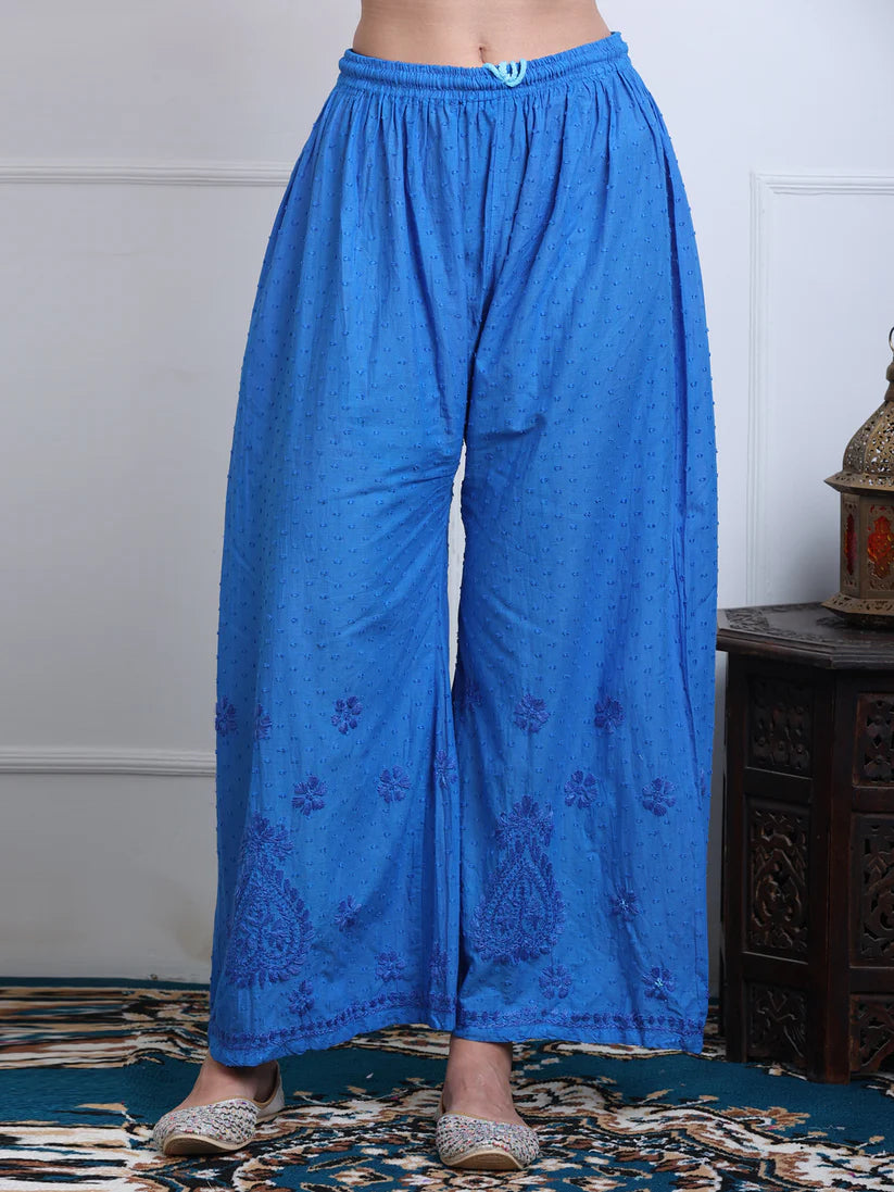 Dobby Cotton 3 piece Set Kurti, Dupatta & Plazzo - Store Chikankari