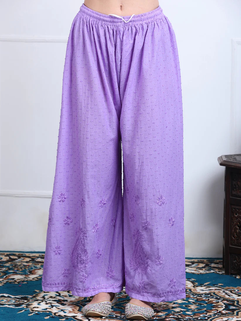 Dobby Cotton 3 piece Set Kurti, Dupatta & Plazzo - Store Chikankari