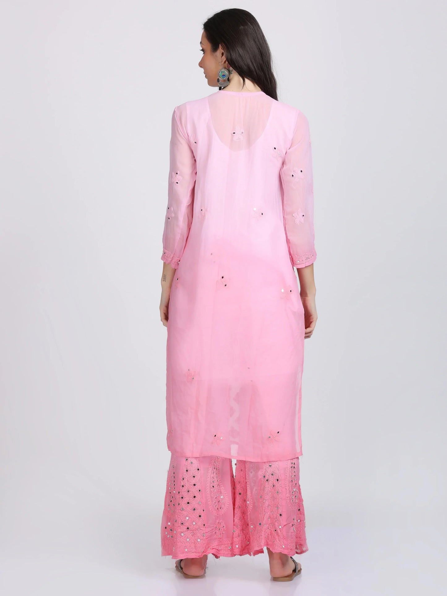 Ayna Georgette Chikankari 3 Piece Mirror Dyed Set with Coordinating Inner - Store Chikankari