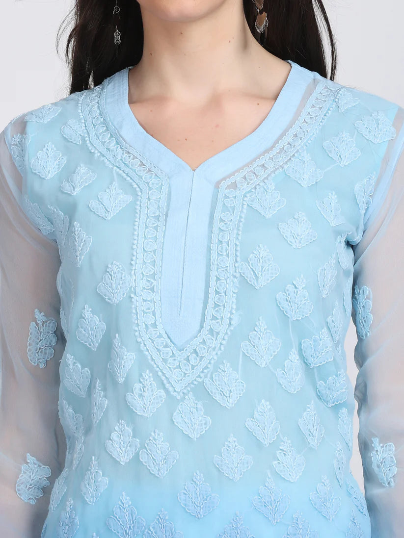 Georgette Chikankari 3 Piece Ombre Dyed Kurta Set - Store Chikankari
