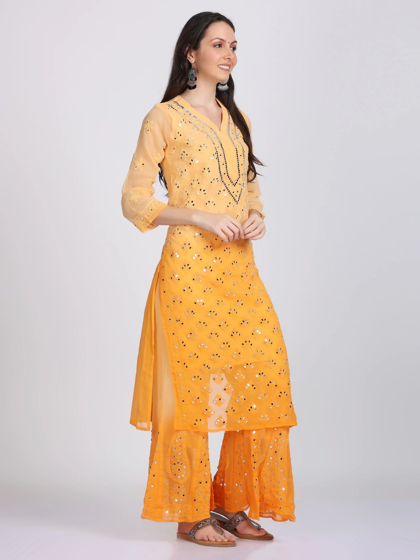 Ayna Georgette Chikankari 3 Piece Mirror Dyed Set with Coordinating Inner - Store Chikankari