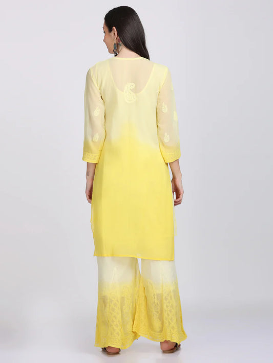 Georgette Chikankari 3 Piece Ombre Dyed Kurta Set - Store Chikankari