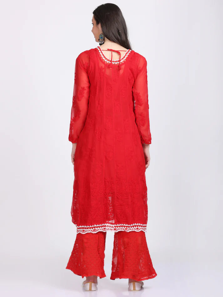 Chikankari crochet work anarkali with inner - Store Chikankari