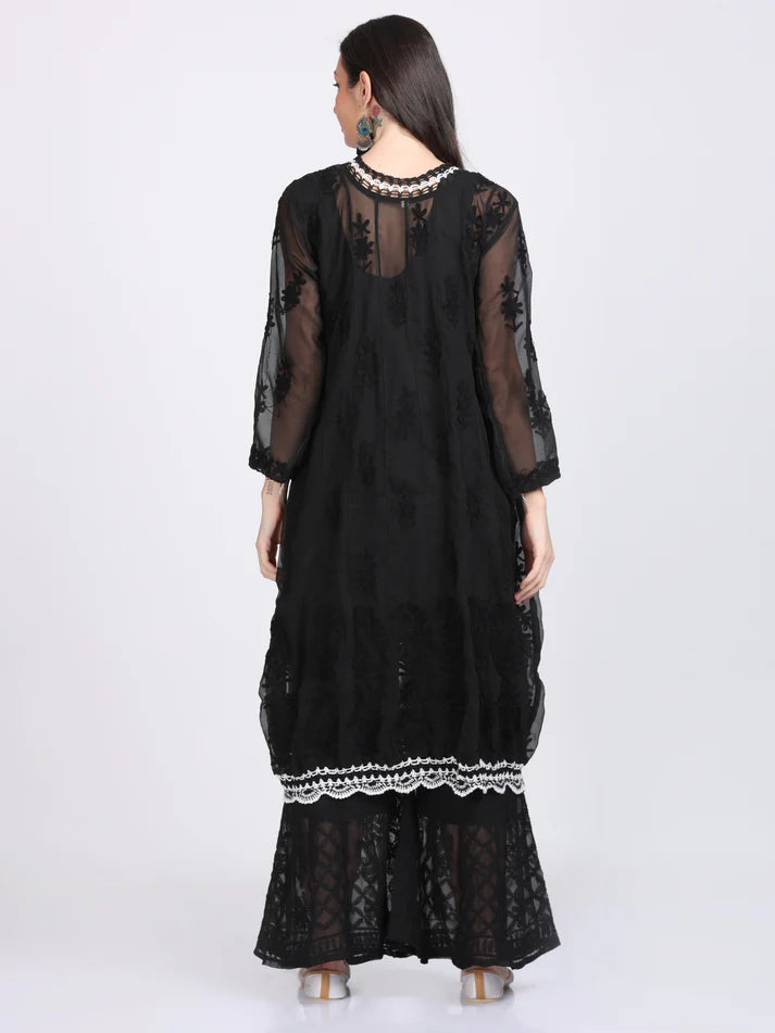 Chikankari crochet work anarkali with inner - Store Chikankari