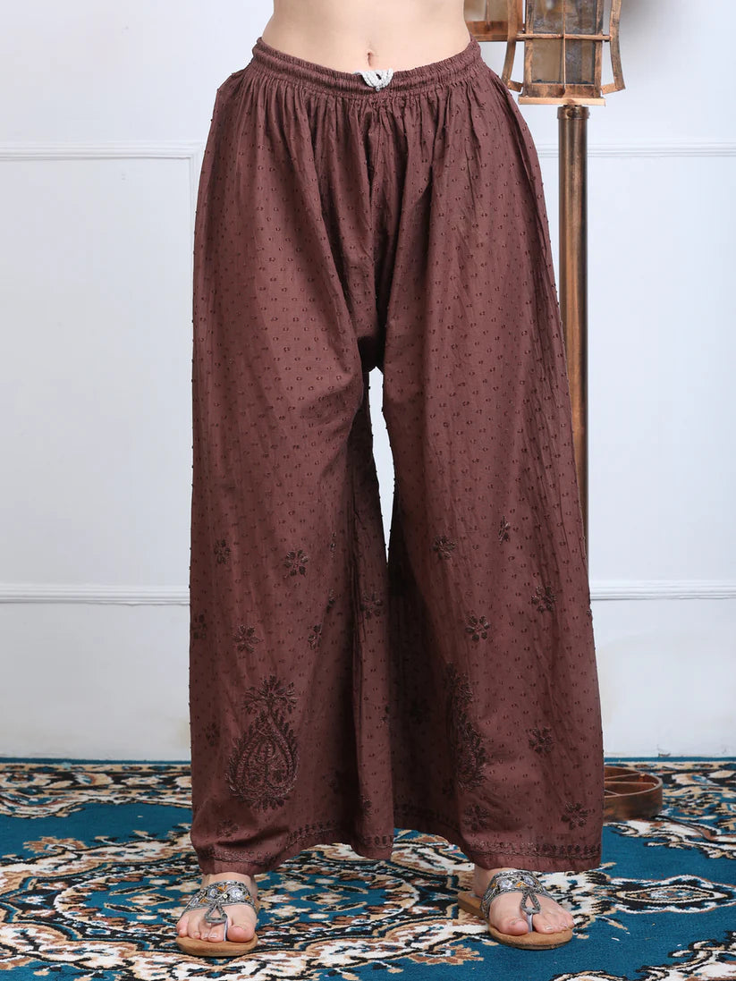 Dobby Cotton 3 piece Set Kurti, Dupatta & Plazzo - Store Chikankari