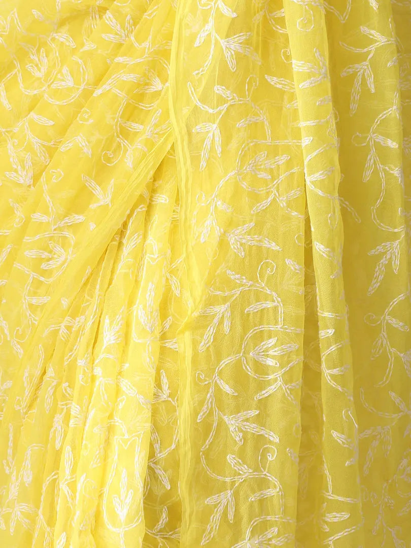 Georgette Chikankari Hand Embroidered Tepchi Saree