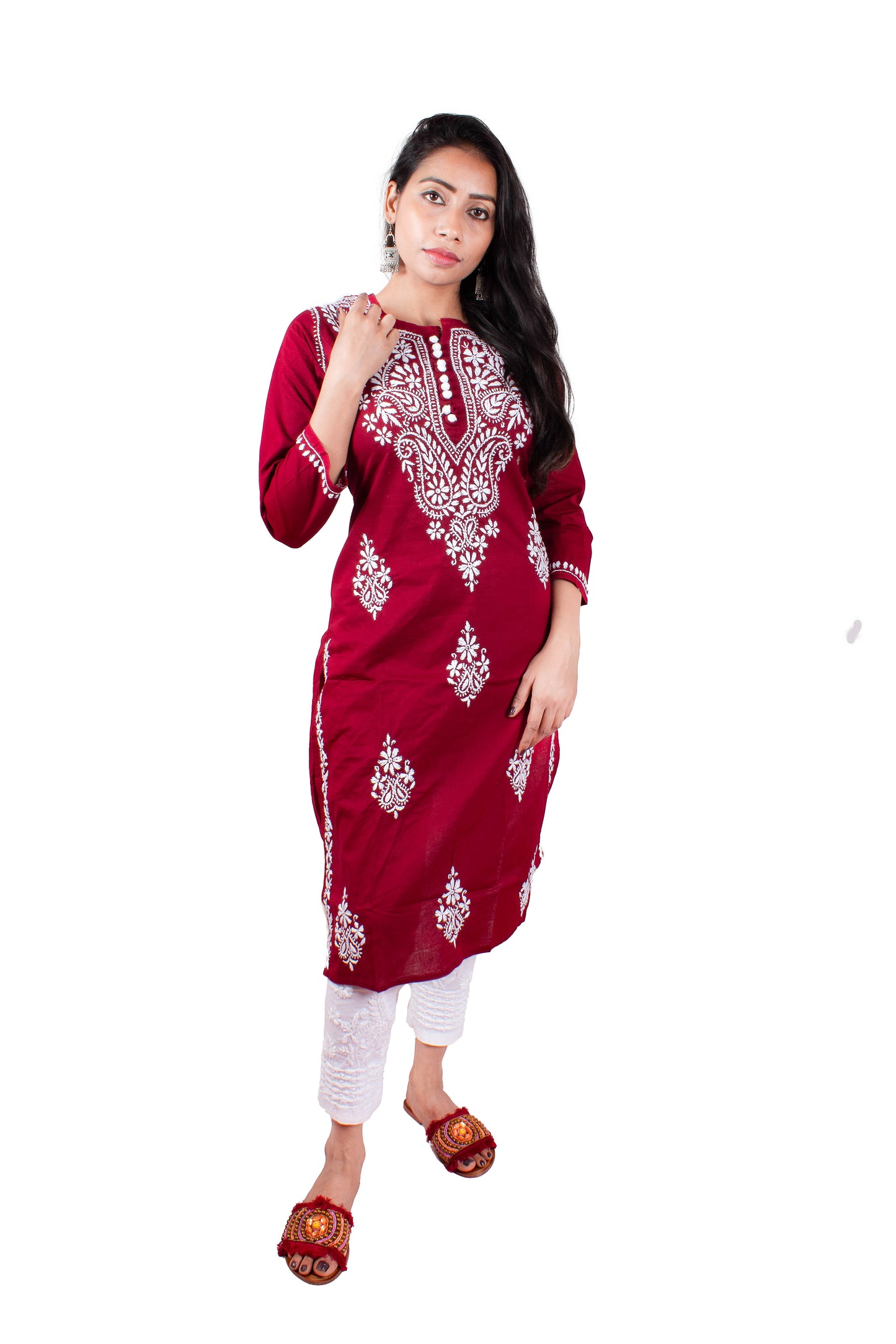 Chikankari Cotton Crochet Button Kurti – Handcrafted Style for Every Occasion | Store Chikankari