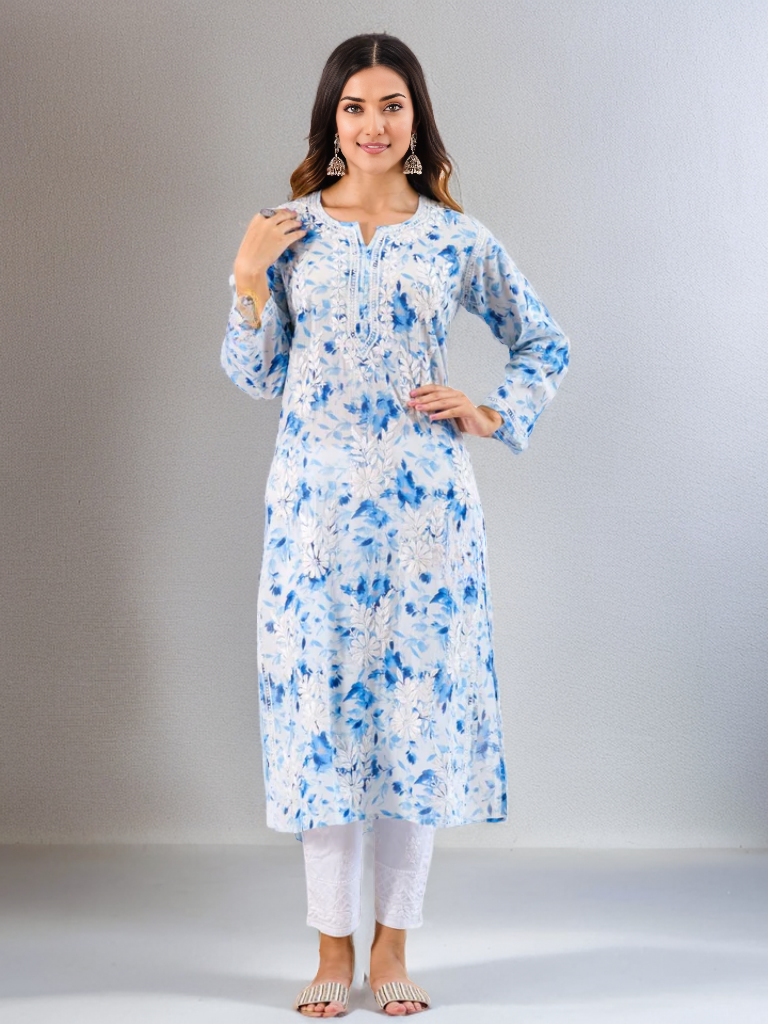 Kavya Printed Mul Cotton Kurti - Store Chikankari