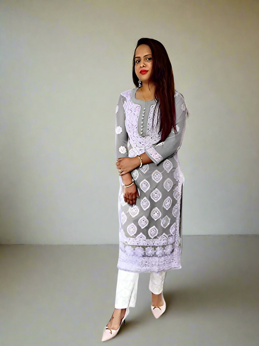 Georgette Chikankari Buta Jaal Straight fit Women's Kurta - Store Chikankari