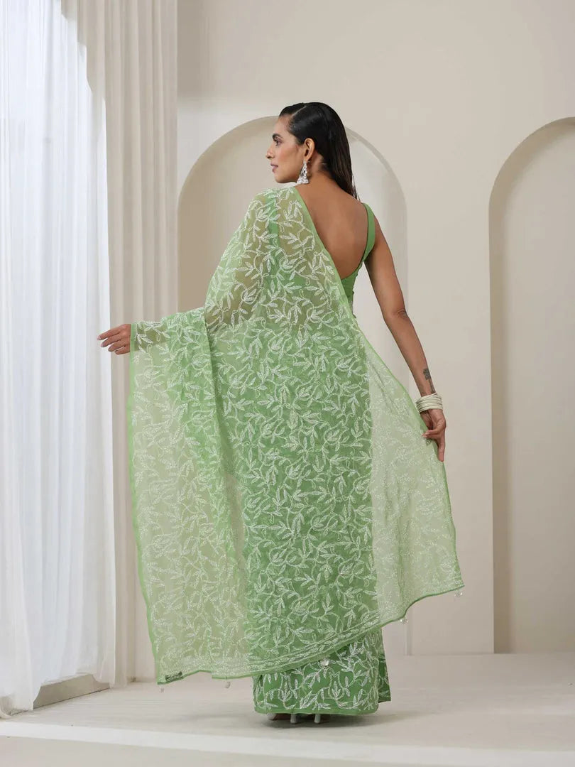 Georgette Chikankari Hand Embroidered Tepchi Saree