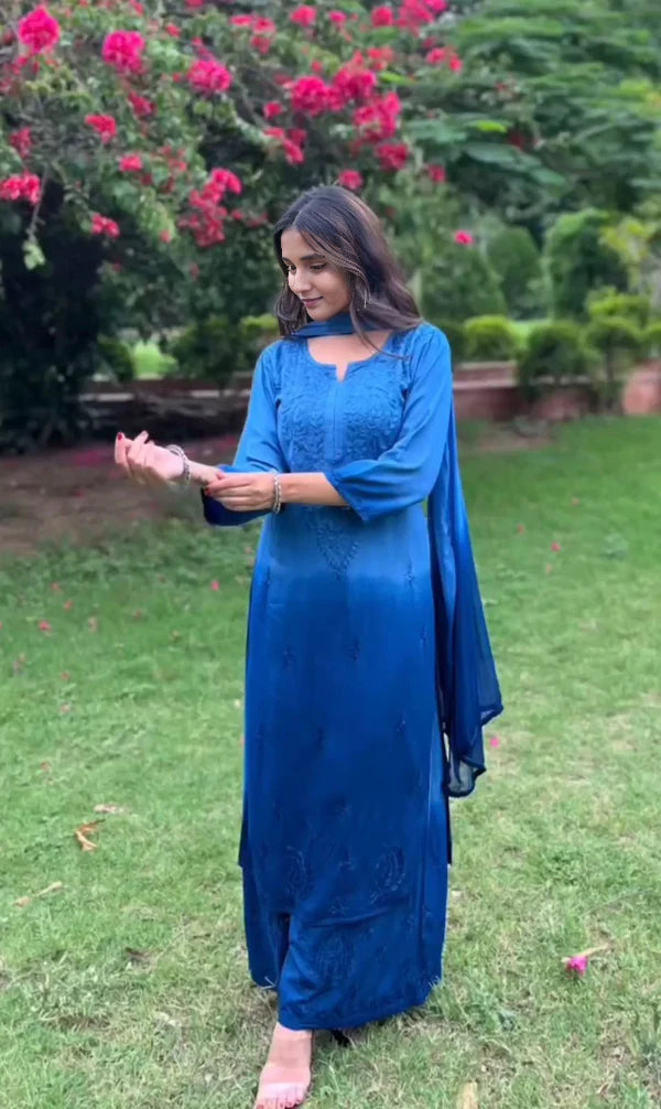 Sanya Chikankari Rayon Ombre 3 piece Set - Store Chikankari