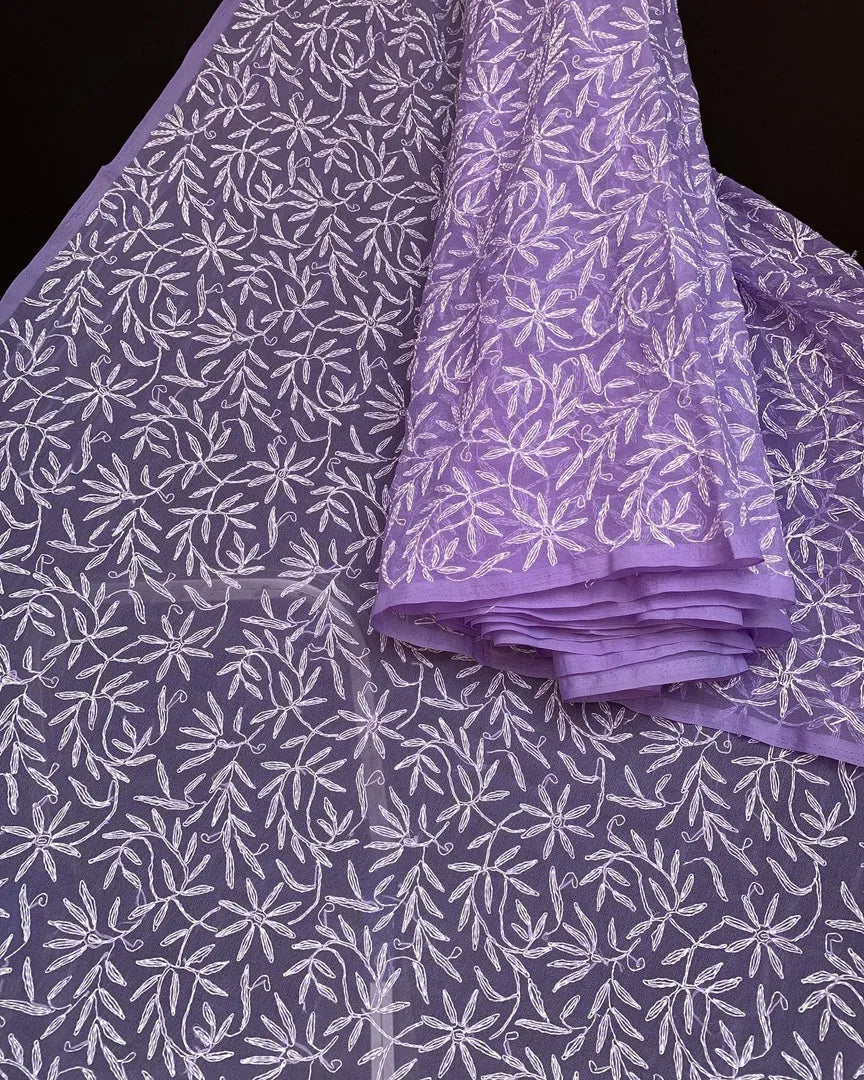 Georgette Chikankari Hand Embroidered Tepchi Saree