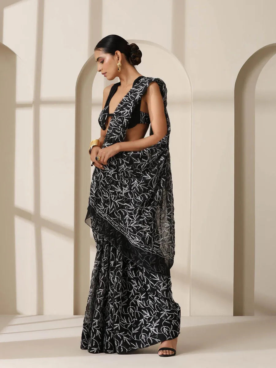 Georgette Chikankari Hand Embroidered Tepchi Saree