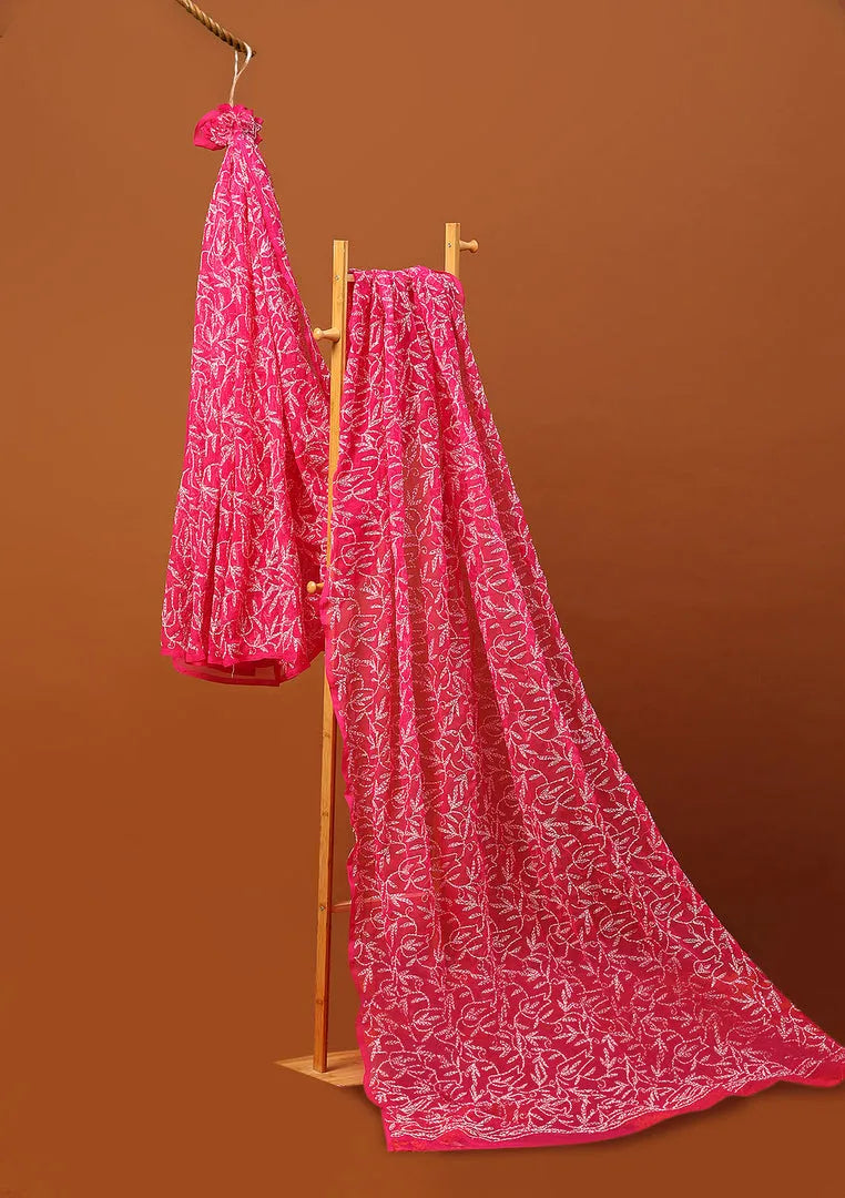 Georgette Chikankari Hand Embroidered Tepchi Saree
