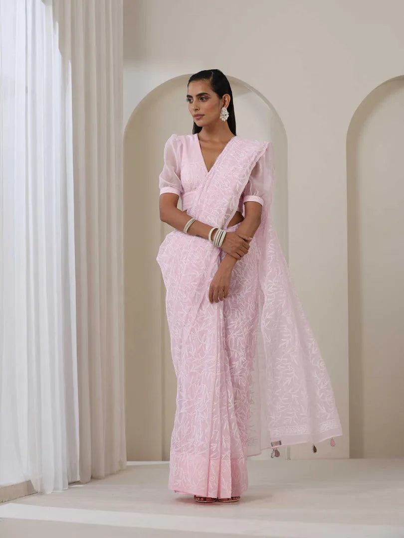 Georgette Chikankari Hand Embroidered Tepchi Saree