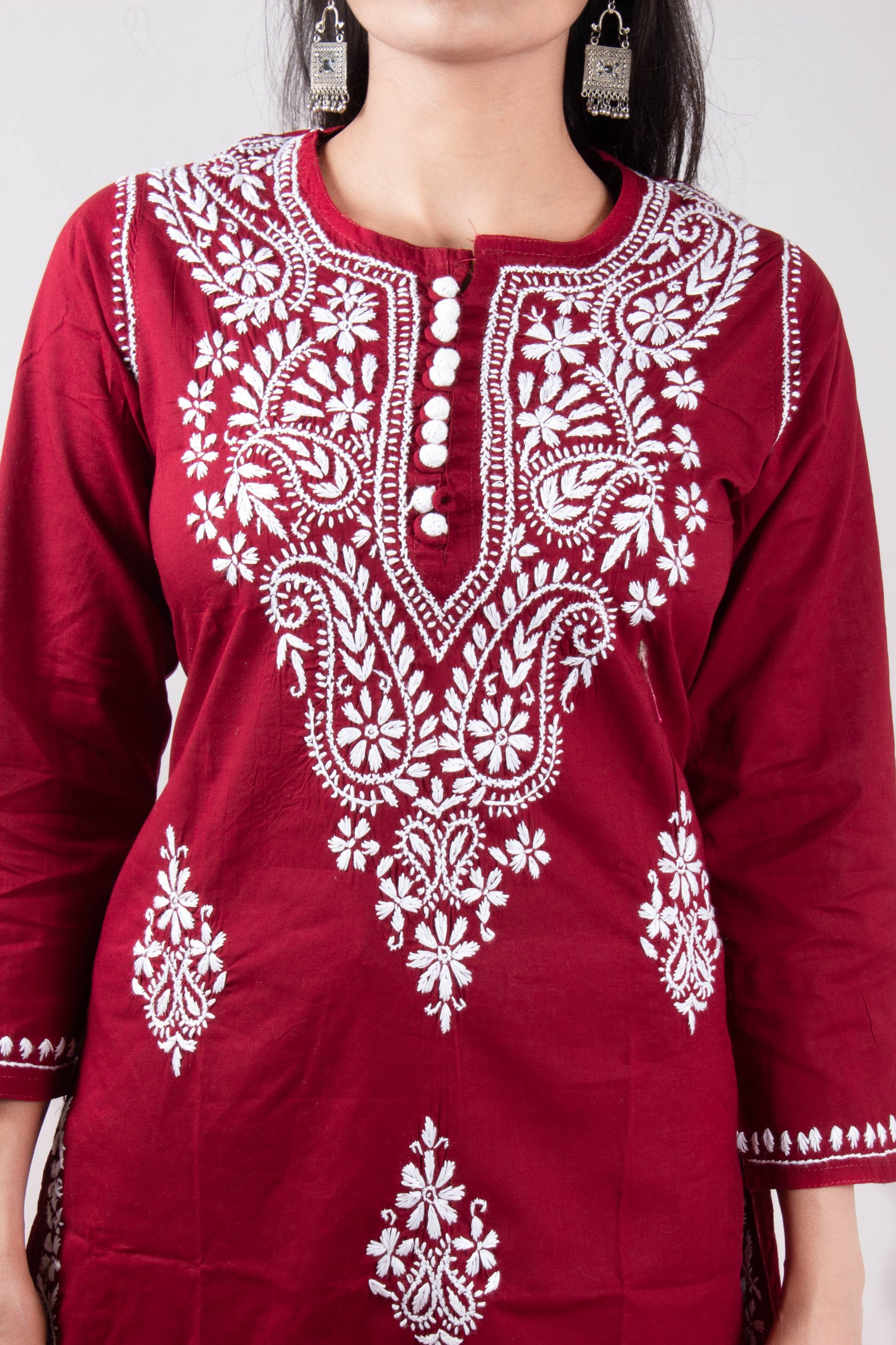 Chikankari Cotton Crochet Button Kurti – Handcrafted Style for Every Occasion | Store Chikankari