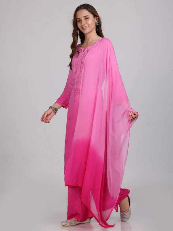 Sanya Chikankari Rayon Ombre 3 piece Set - Store Chikankari