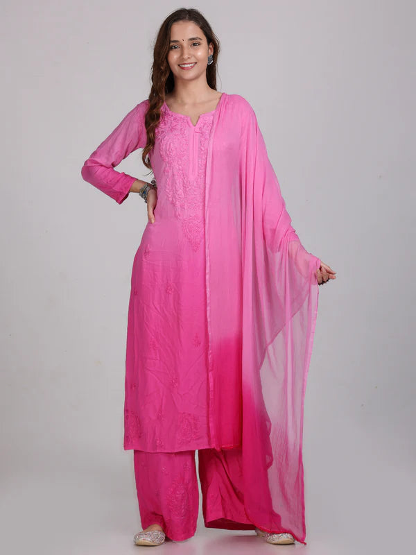 Sanya Chikankari Rayon Ombre 3 piece Set - Store Chikankari
