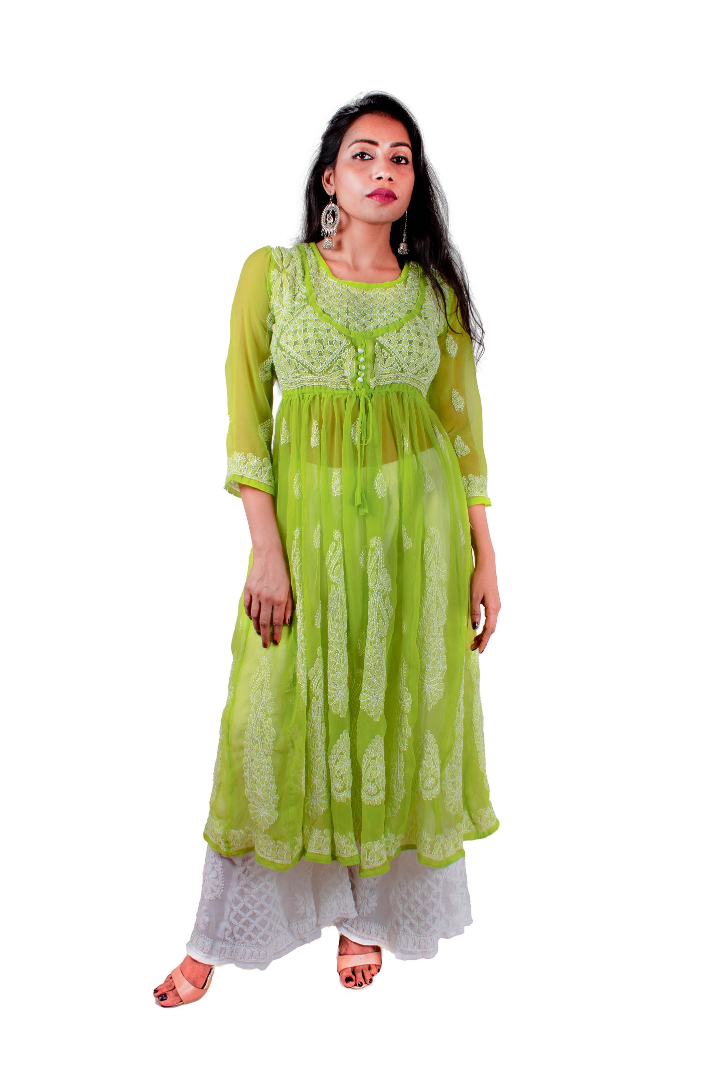 Georgette Chikankari Angrakha Gown – Timeless Grace with Hand Embroidery | Store Chikankari - Store Chikankari