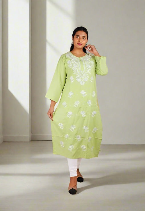 Rayon Chikankari Machine Work Kurti – Soft, Stylish & Affordable Ethnic Wear | Store Chikankari