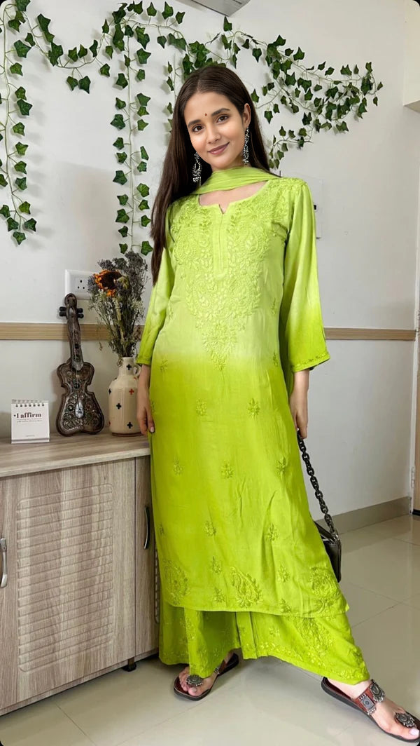 Sanya Chikankari Rayon Ombre 3 piece Set - Store Chikankari