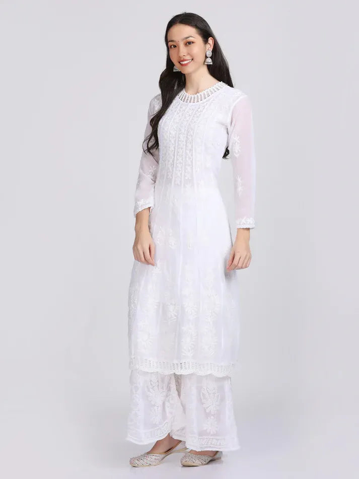 Chikankari crochet work anarkali with inner - Store Chikankari