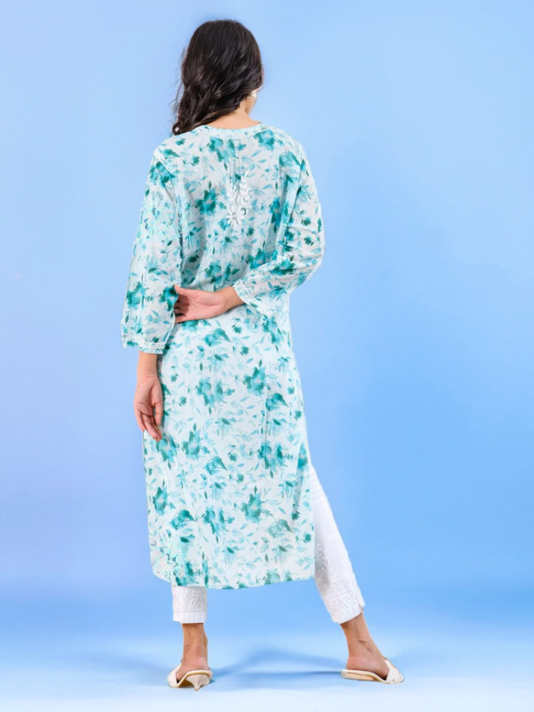 Kavya Printed Mul Cotton Kurti - Store Chikankari