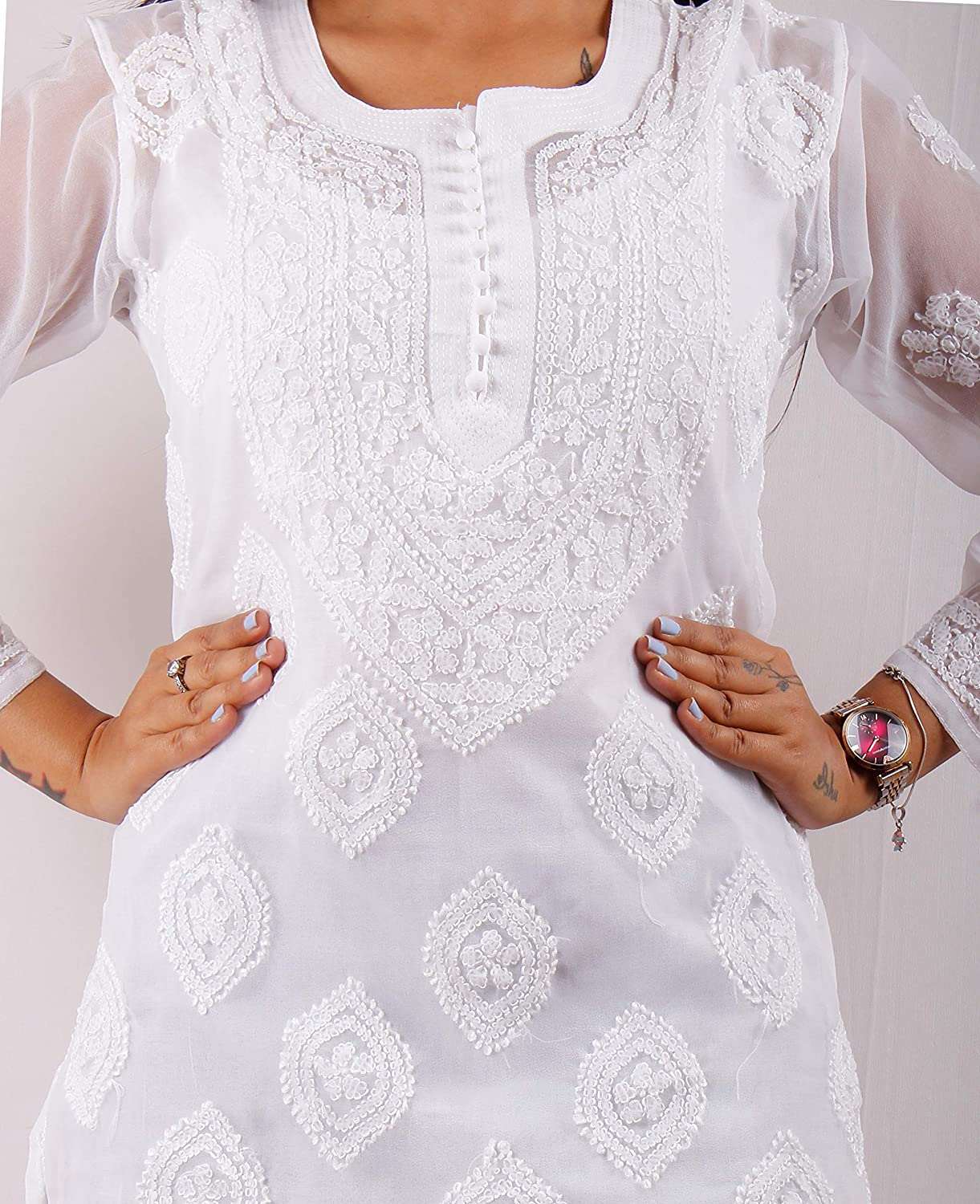 Georgette Chikankari Buta Jaal Straight fit Women's Kurta - Store Chikankari