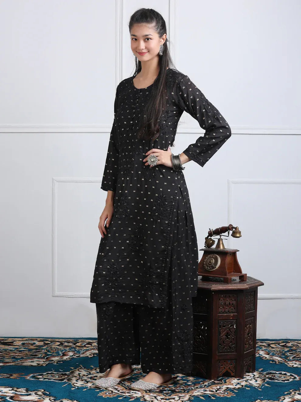 Chanderi Sild Handwork Chikankari Kurta & Plazzo Set