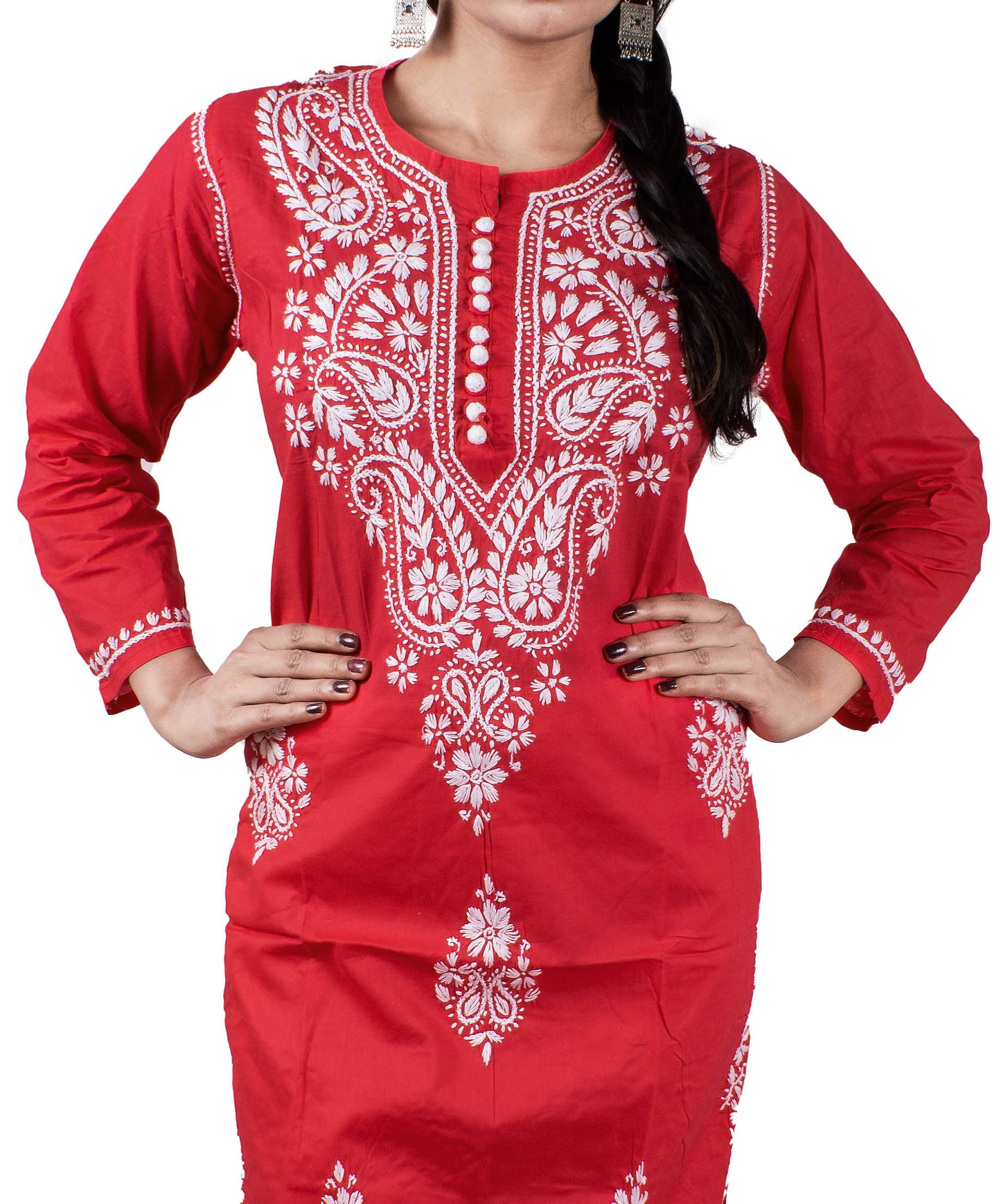 Chikankari Cotton Crochet Button Kurti – Handcrafted Style for Every Occasion | Store Chikankari