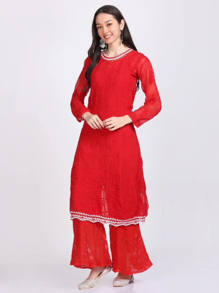Chikankari crochet work anarkali with inner