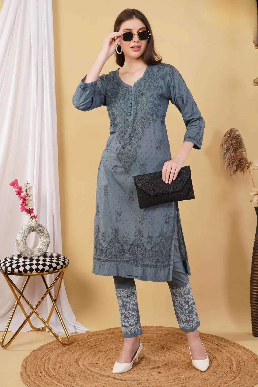 Nazm Chikankari Dobby Cotton Women's 2 piece Kurta Set