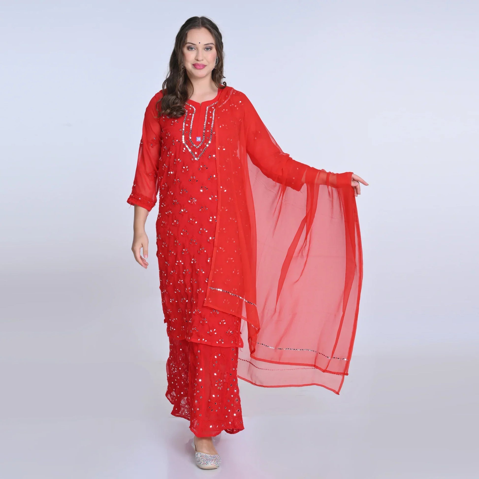 Ayna Georgette Chikankari 3 Piece Mirror Dyed Set with Coordinating Inner - Store Chikankari