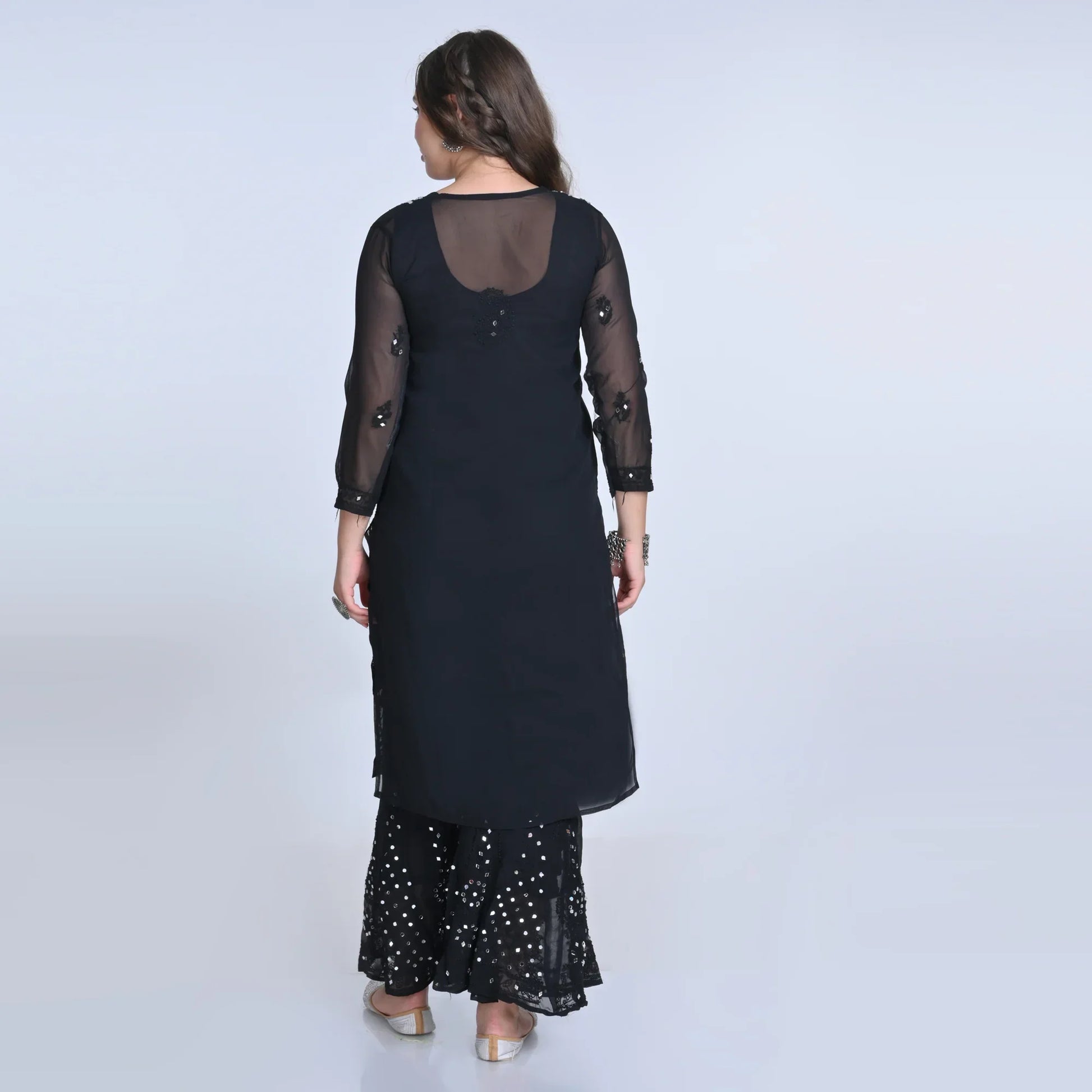 Ayna Georgette Chikankari 3 Piece Mirror Dyed Set with Coordinating Inner - Store Chikankari