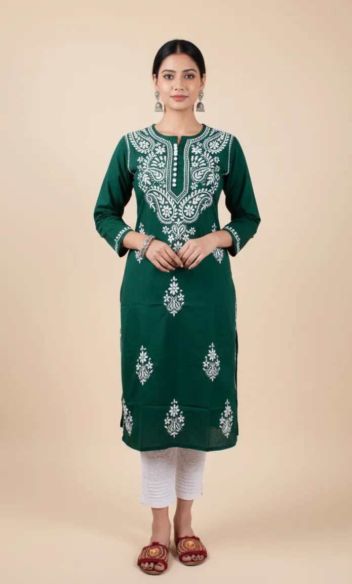 Chikankari Cotton Crochet Button Kurti – Handcrafted Style for Every Occasion | Store Chikankari