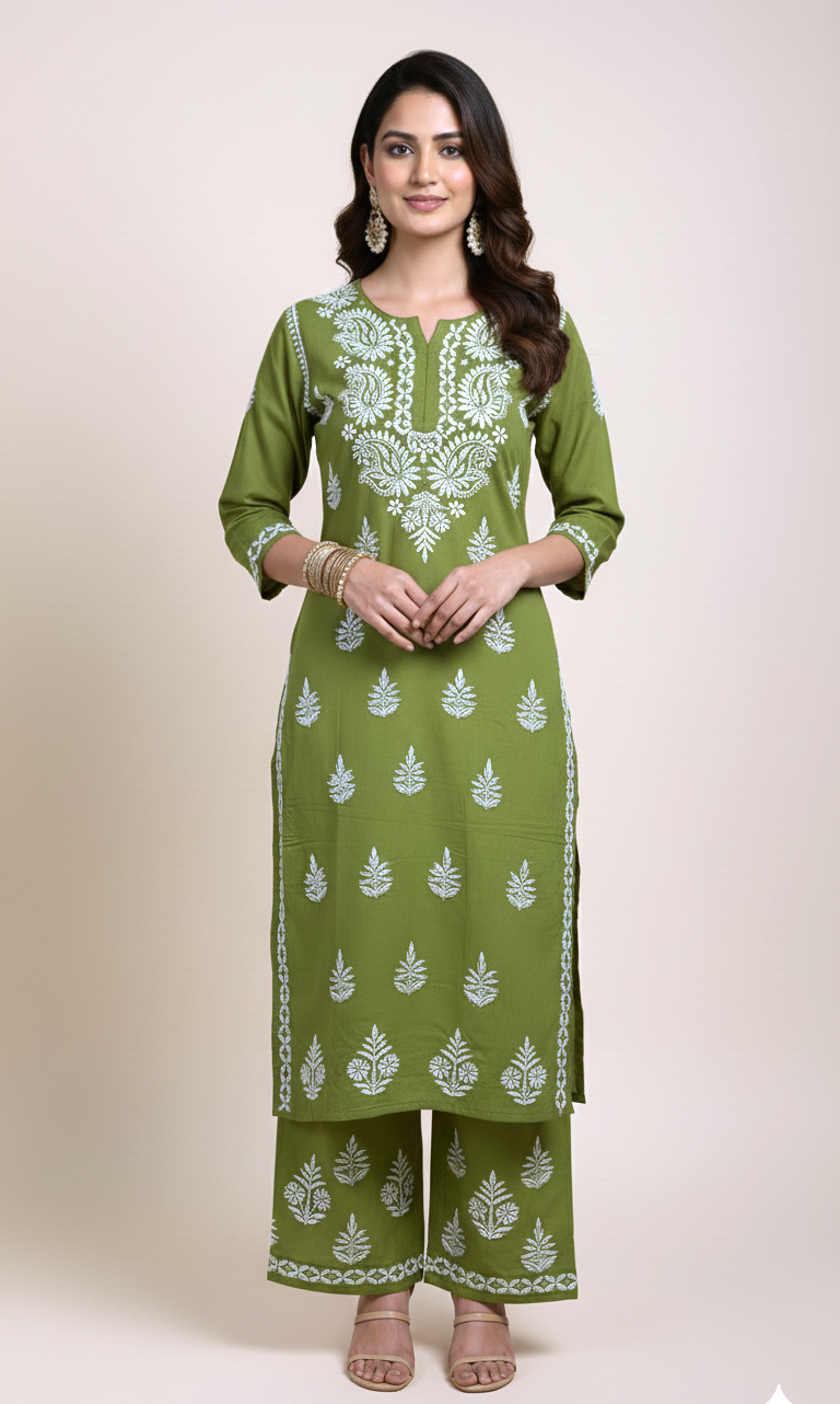 Rayon Chikankari Coord Set (2-Piece)