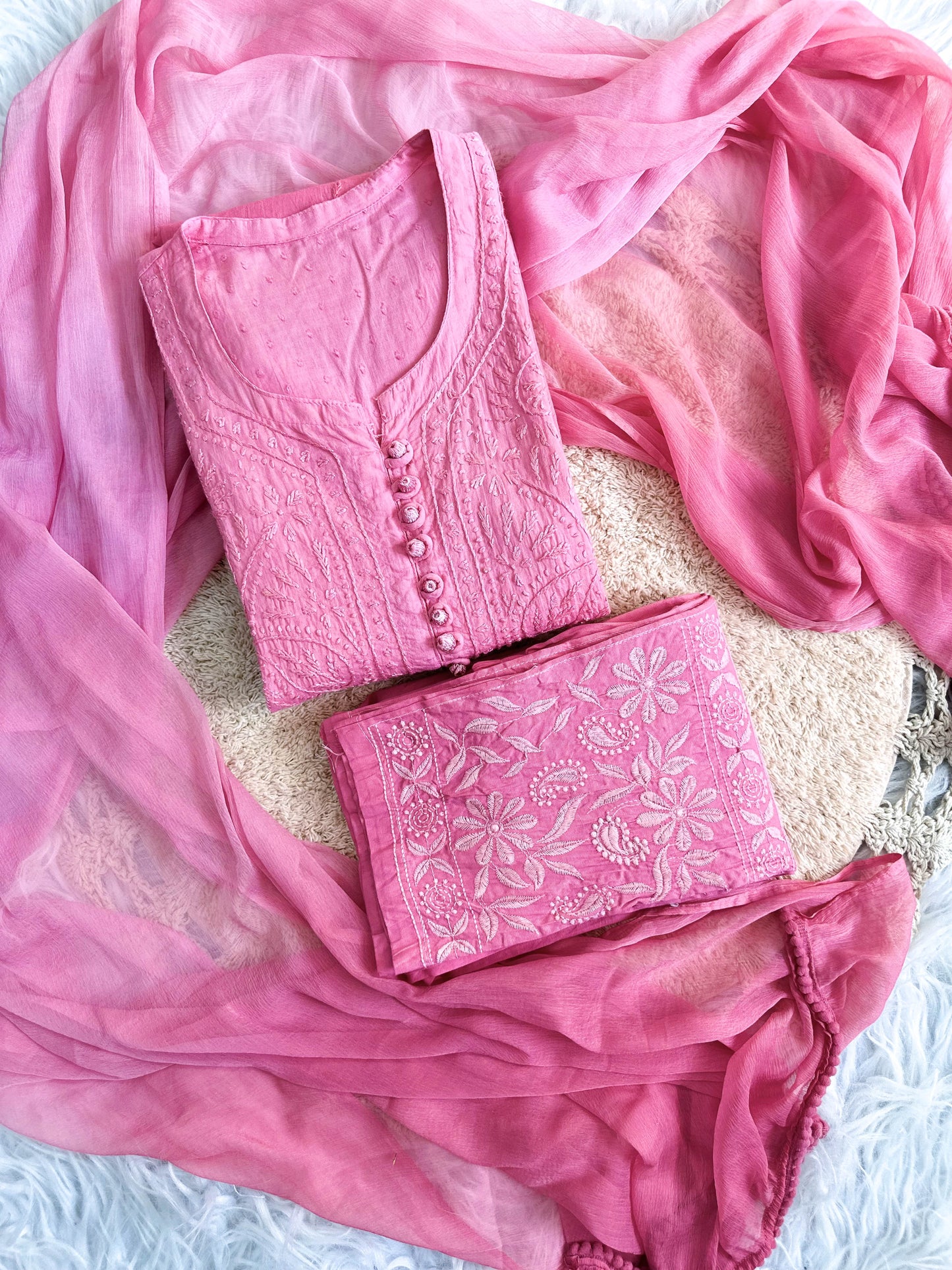 Nazm Chikankari Dobby Cotton 3 Piece Set – Graceful & Breathable Ethnic Wear | Store Chikankari