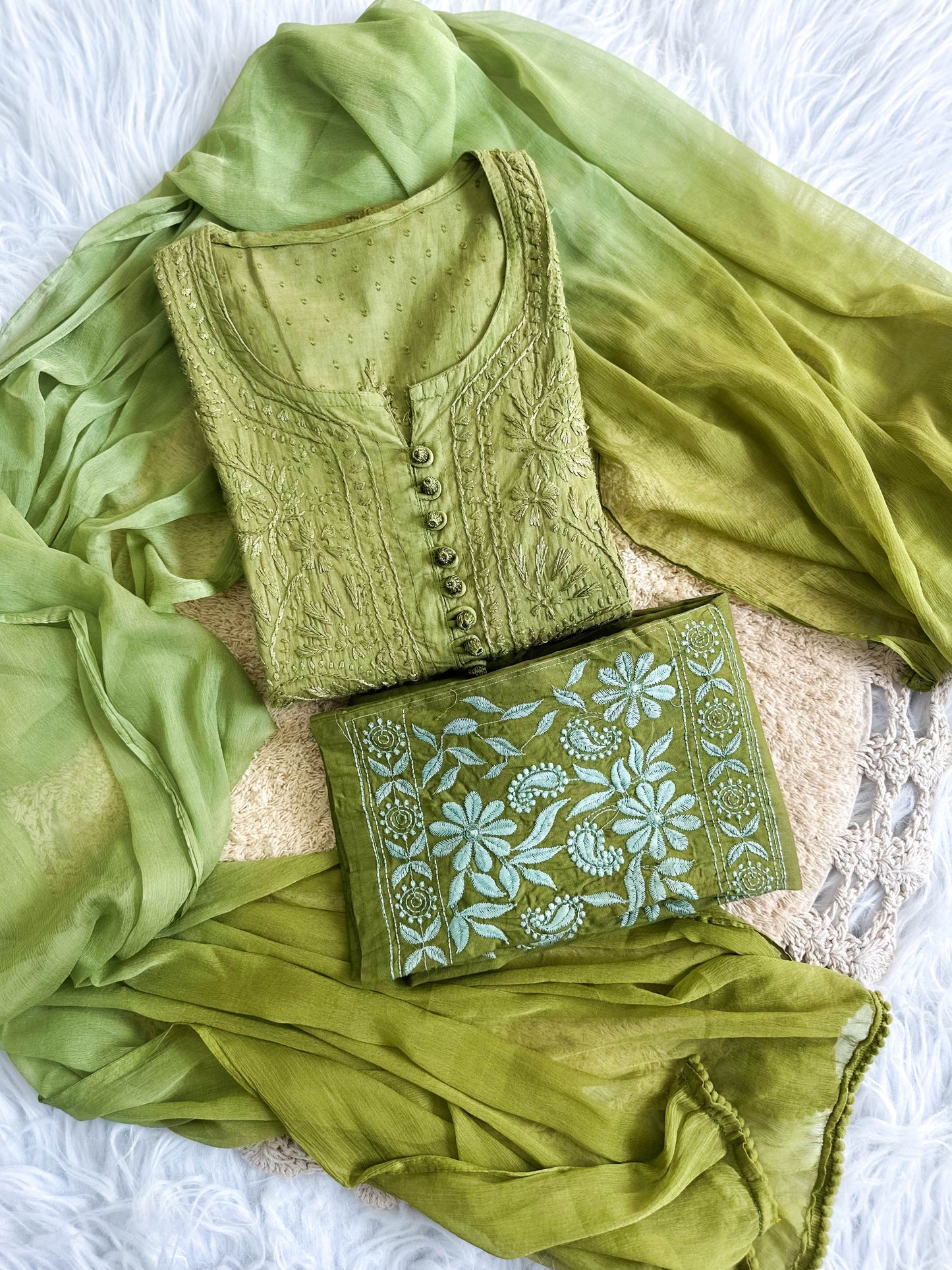 Nazm Chikankari Dobby Cotton 3 Piece Set – Graceful & Breathable Ethnic Wear | Store Chikankari